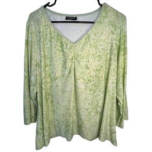 biyaycda Lime Green Floral Patterned Long Sleeve Stretchy Blouse